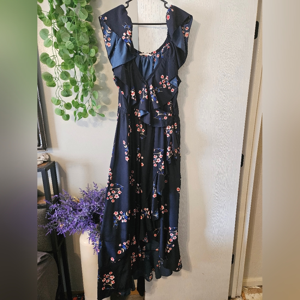 Floral Ruffle Maxi Dress - Blue